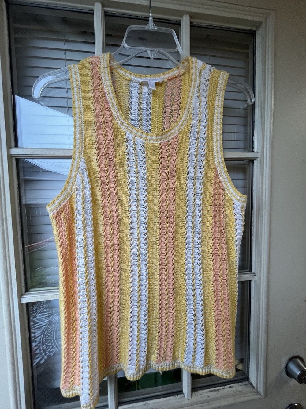 LC Lauren Conrad Crochet Sweater Tank Womens XXL Yellow Stripe Boho Sleeveless